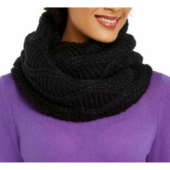 INC Cable Knit Metallic Infinity Scarf Faux Sherpa Lined (951) - Picture 1 of 4